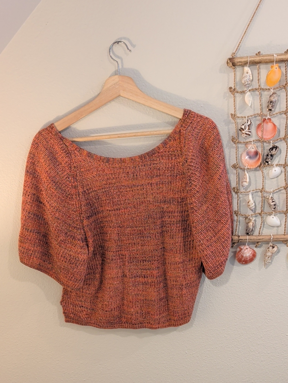 Anthropologie Orange Rust Heather Off-the-Shoulder Sweater